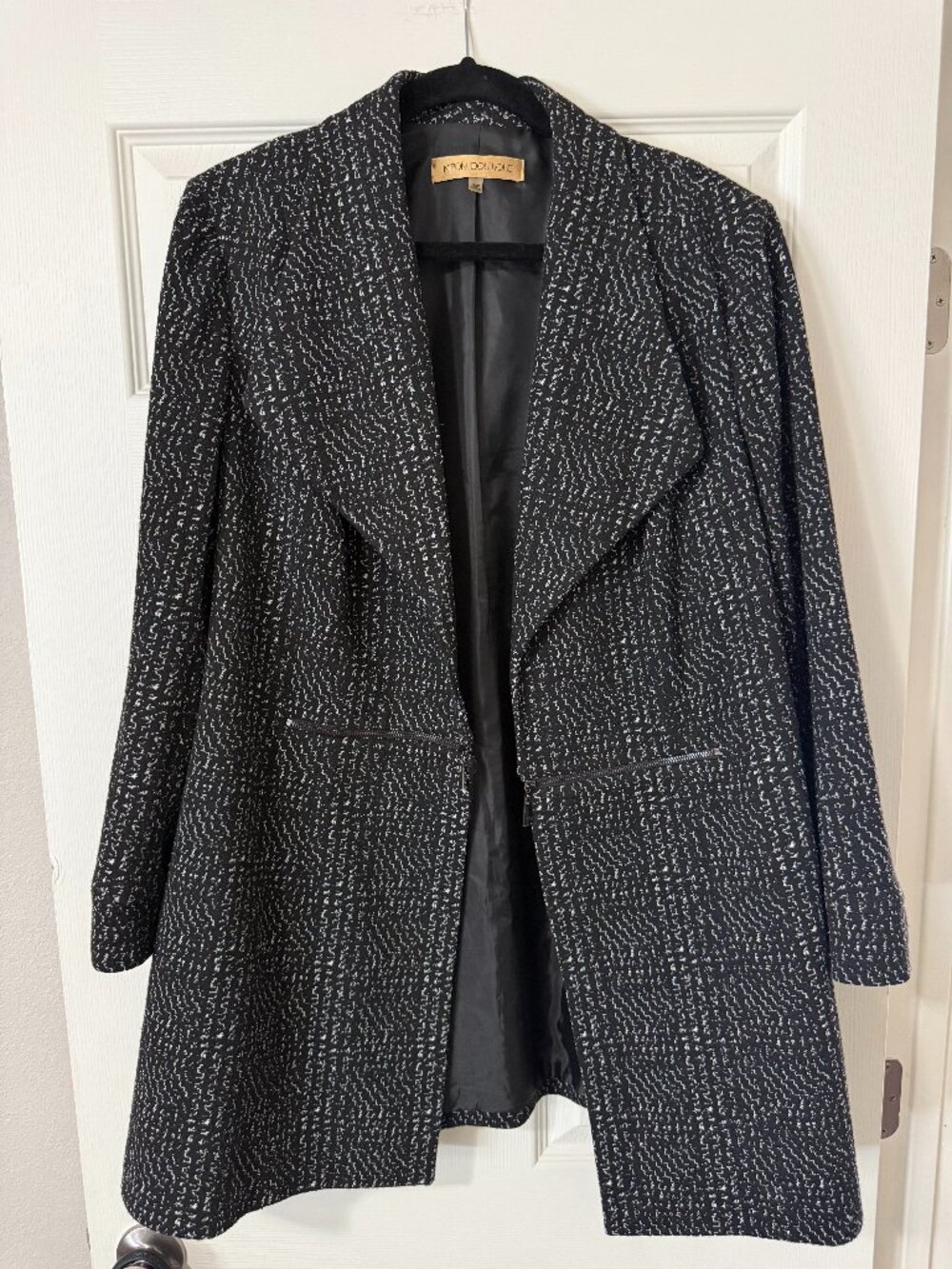 Nipon Boutique Womens Plus Size 16W Black White Tweed Open Front Jacket Coat